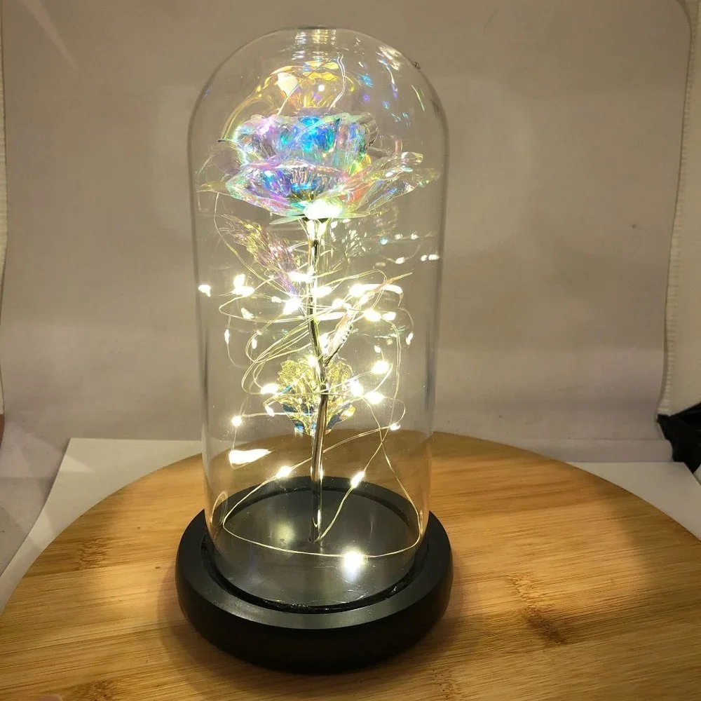 Valentine's Day Gifts for Her, Purple Rose in Glass Dome, Light up Forever Rose